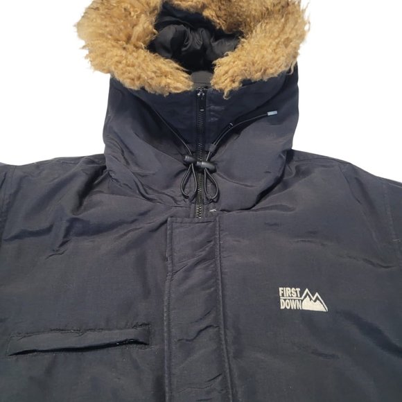 FIRST DOWN Black Goose Down Hooded Nylon Artic Parka JACKET - Picture 3 of 11